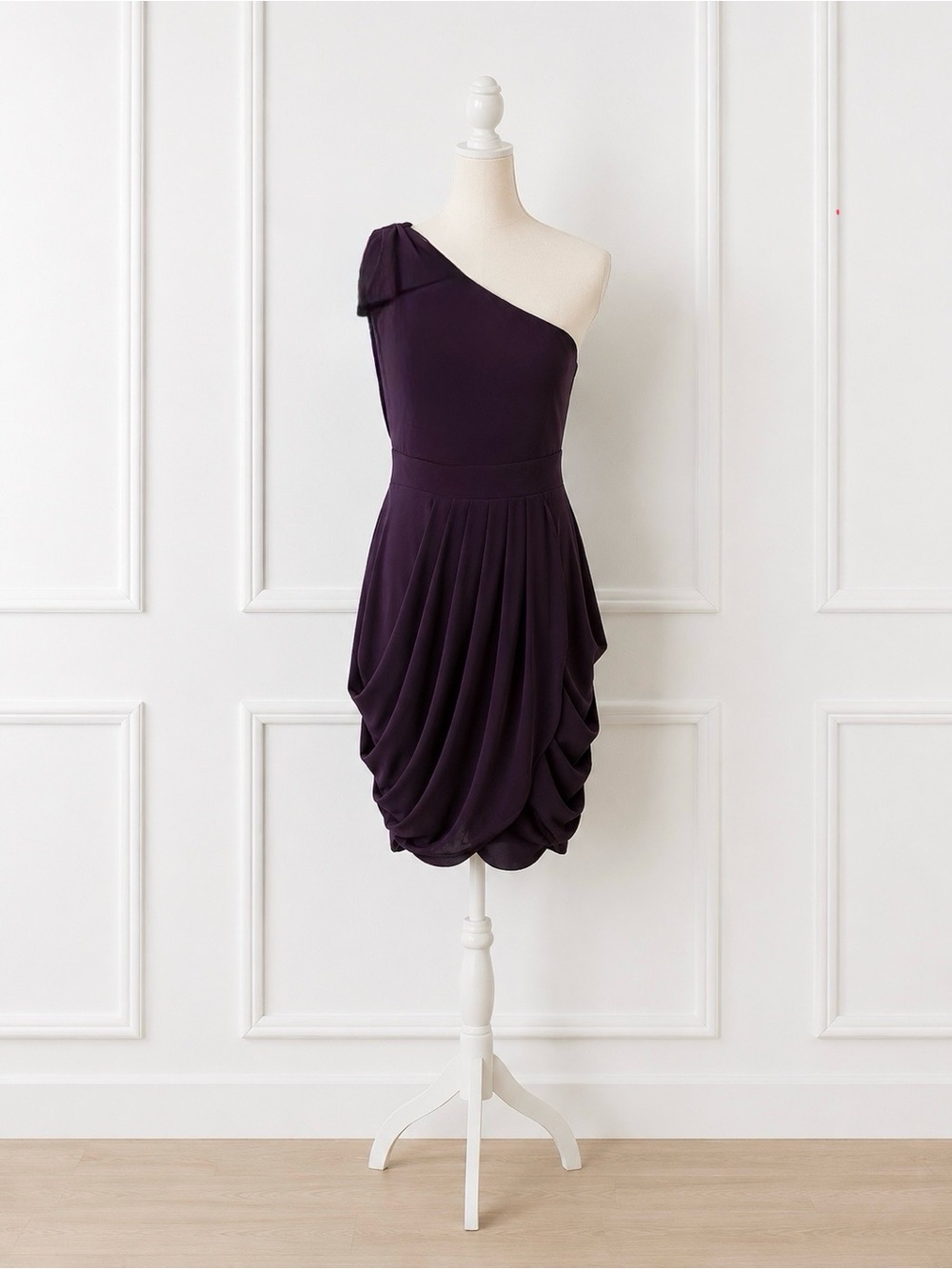 Hush collection one shoulder cocktail dress in deep plum
